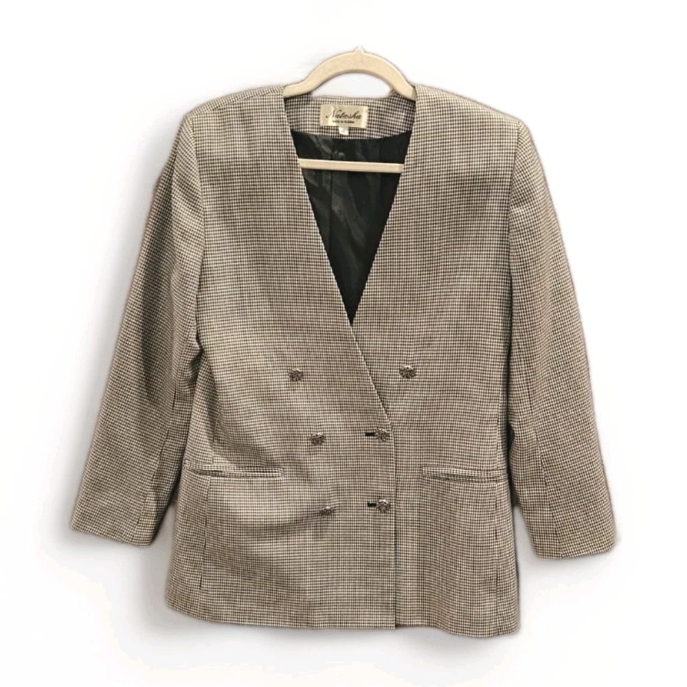 Vtg NATASHA Houndstooth Fitted Blazer Sz 6‎ Russian Academia Regency Career#H487